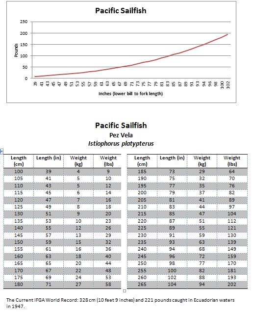 Sailfish Size Chart